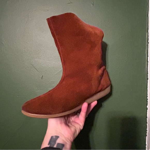 RED SANDS Vintage 1970s Genuine Red/Brown Suede Ankle Boots sz 6.5 - Picture 1 of 10
